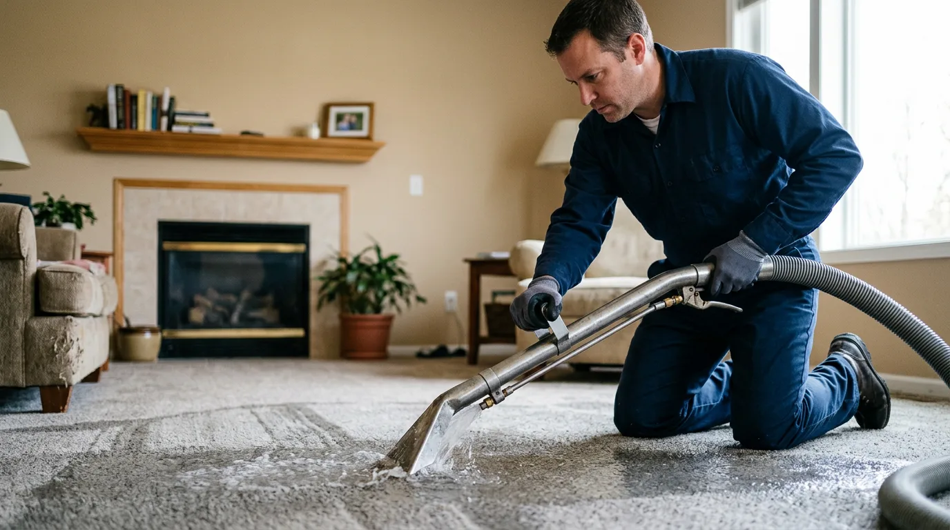 Water damage restoration technician working near Derby, VT